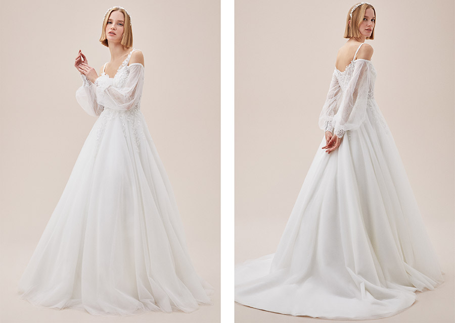 Balon Kol Helen Gelinlik Modeli